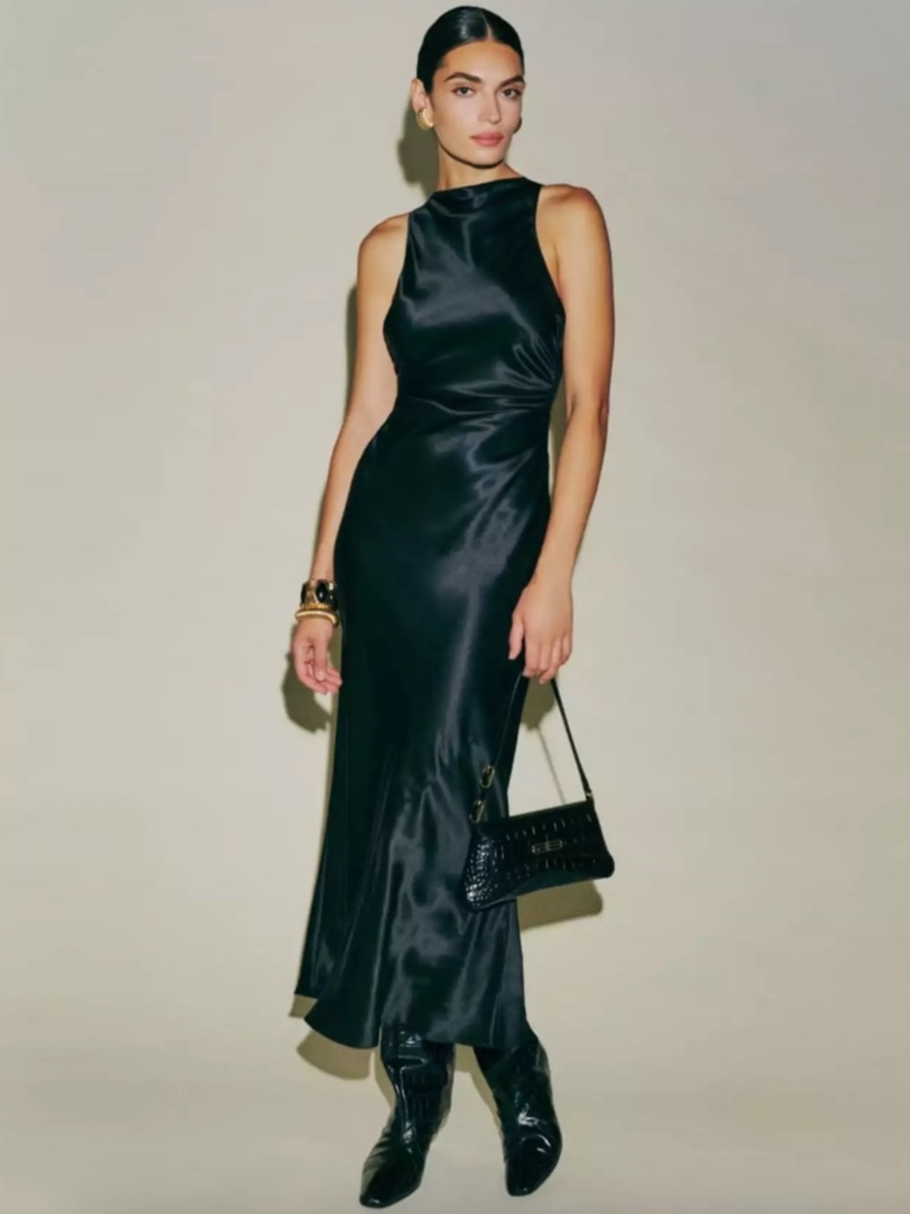 Reformation Casette silk dress black midi open back size 2 - with tags